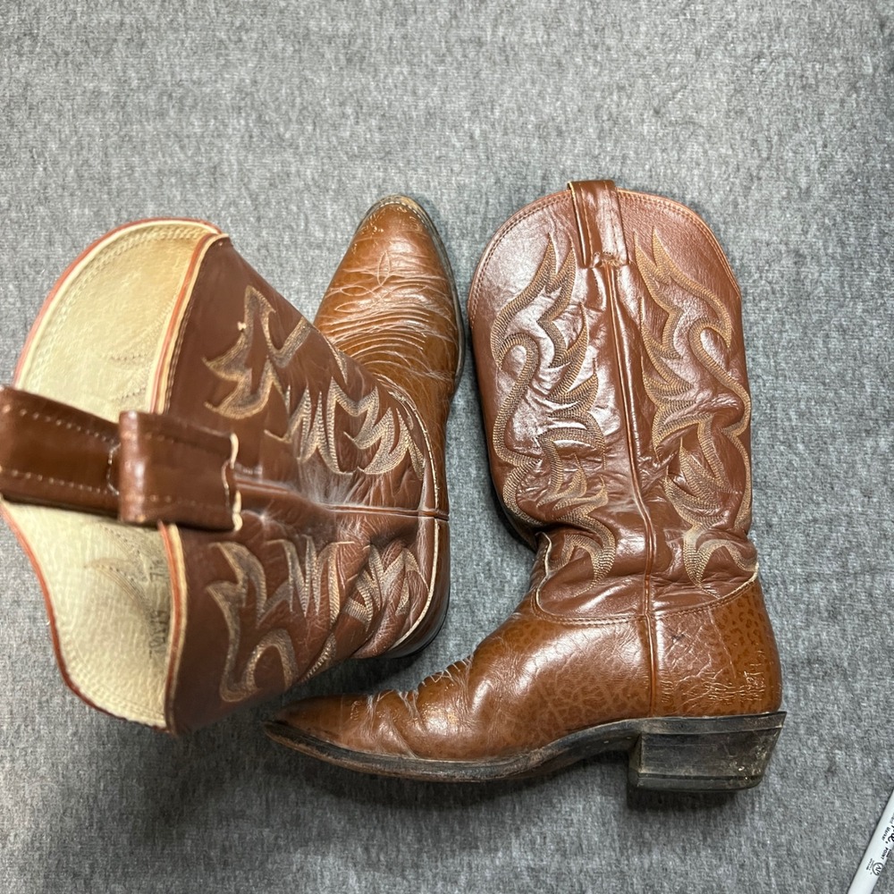Nocona Mens 7.5 Brown Leather Western Cowboy Boots Vintage Pointed Toe 59 403 - Picture 2 of 6